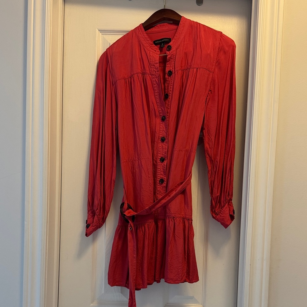 Banana Republic Vibrant Red Button-Up Dress